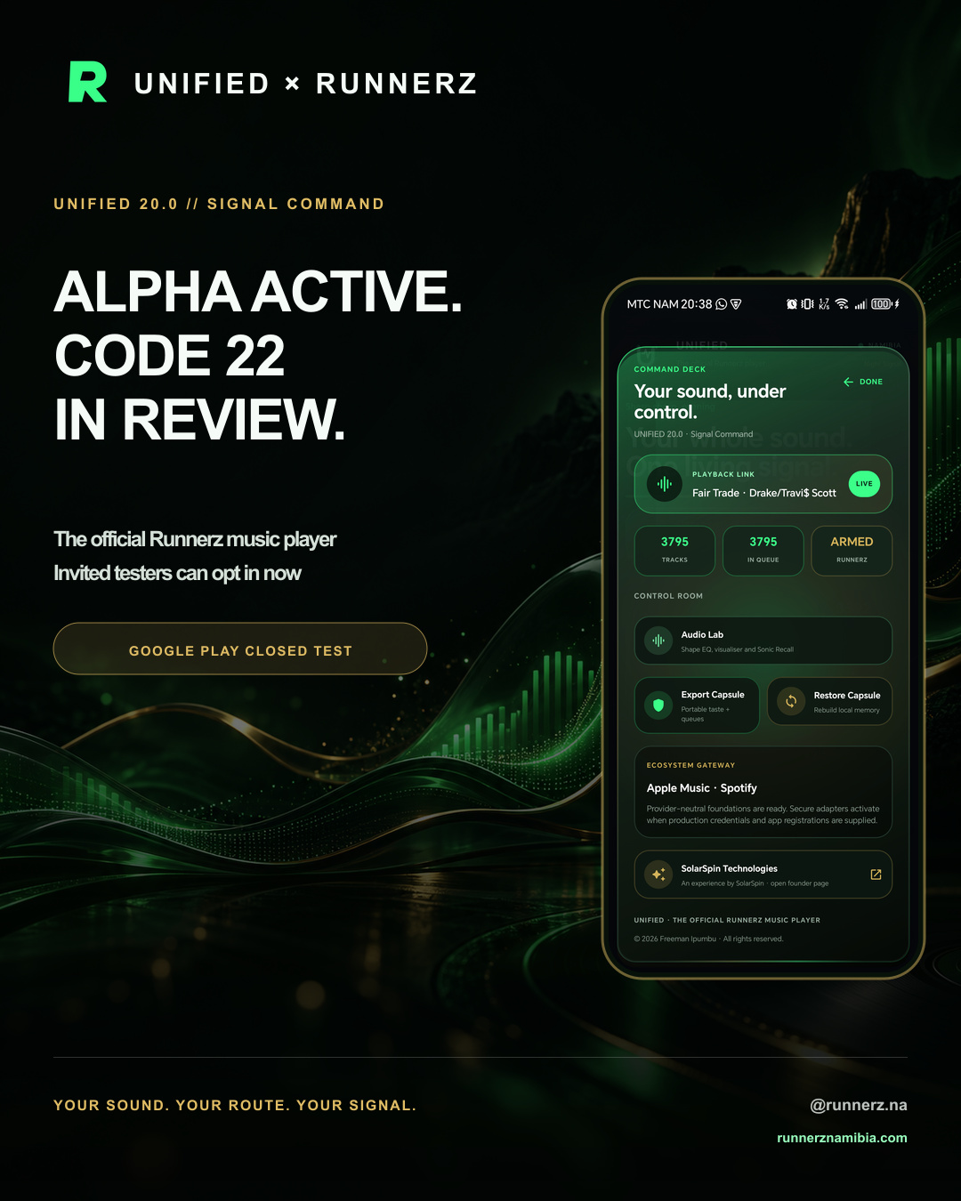 UNIFIED Music Google Play Alpha campaign showing version code 22 in review